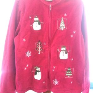 Craft & Barrow Women's Snowman red fleece zip up sweater size M